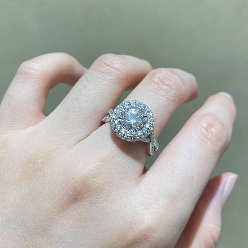 豪华圆包Women's RingS925银镀白金Women's Ring定制选款主石Moissanite2.0ct/副石高碳钻